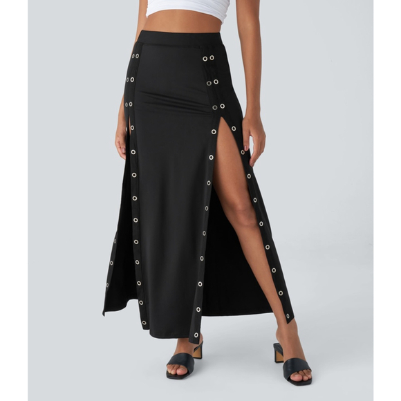 HALARA Dresses & Skirts - NWT High Waisted Decorative Button Split 2-in-1 Maxi
Casual Skirt Black Size Sma